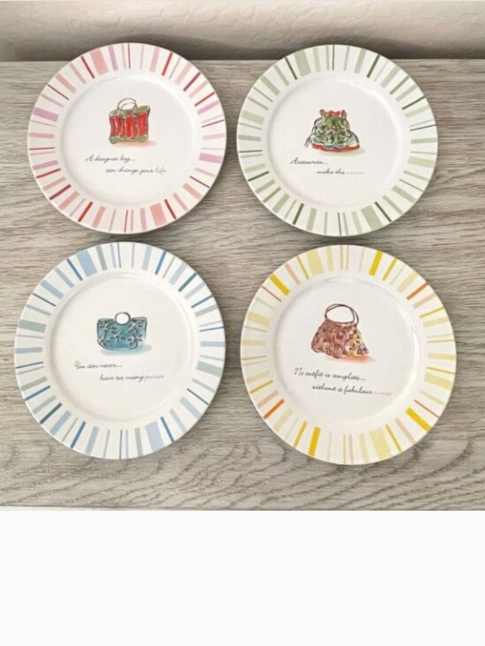 Plates Handbag Purse Theme Set 4 Rosanna 8" Dessert Salad Appetizers Ceramic